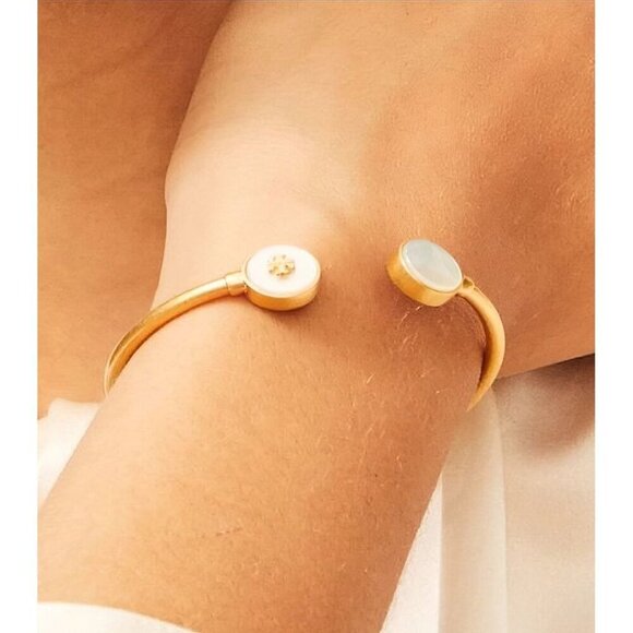 Tory Burch Kira Mother of Pearl Logo Cuff Bracelet Ivory OS - Picture 4 of 16